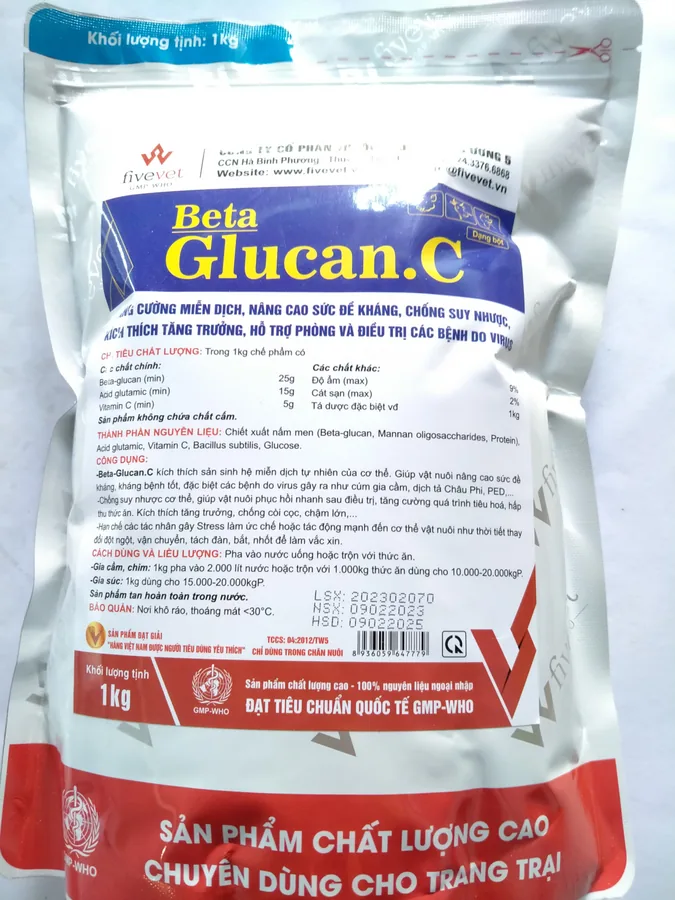 Fivevet Beta GLUCAN C tăng cường miễn dịch, nâng cao sức đề kháng, chống suy nhược, kích thích tăng trưởng, hỗ trợ phòng và